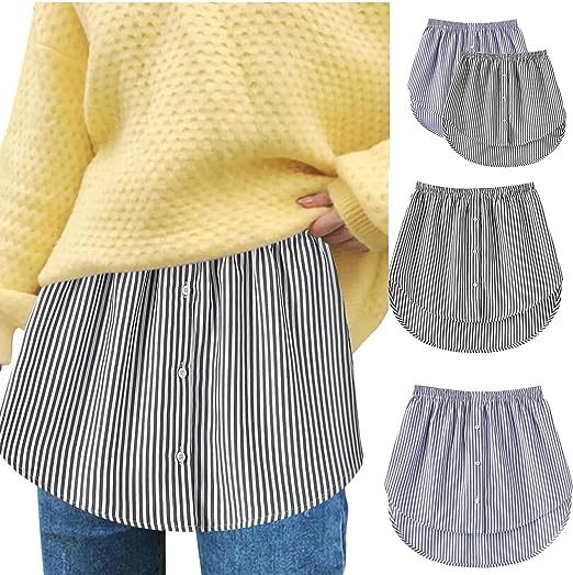 Versatile shirt extender with elastic waist, a key fashion accessory for women's layering.