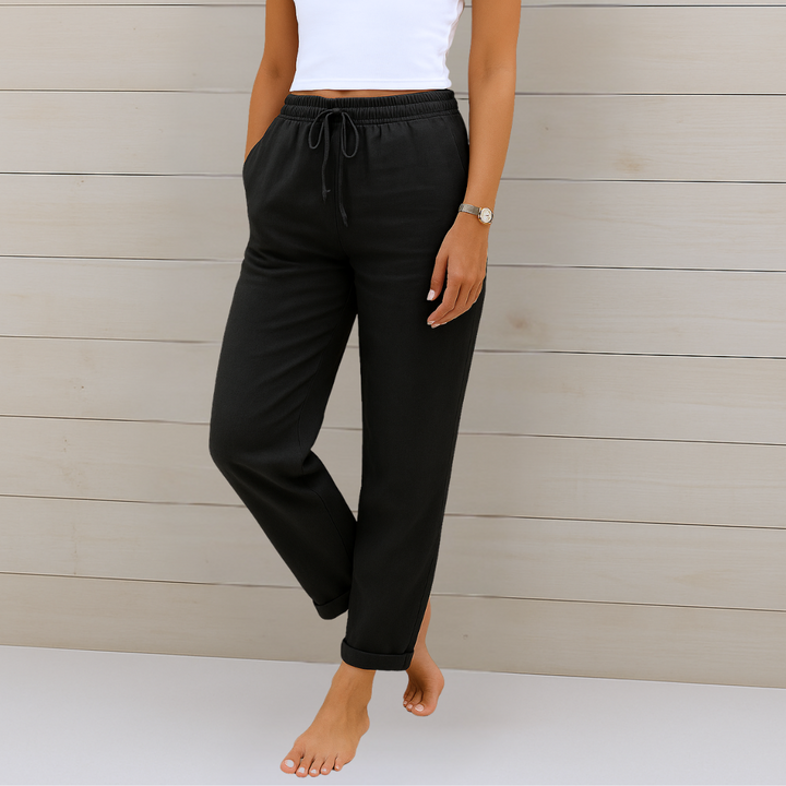 Versatile women's straight leg elastic waist pants, ideal for comfortable casual fashion and everyday style.