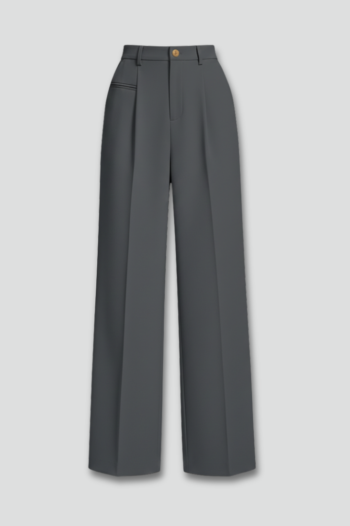 Women's elegant black pleated palazzo trousers with convenient side pockets. Perfect for formal wear.