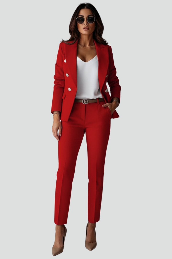 Versatile women's blazer set with straight trousers. Perfect for office, business, professional fashion & formal events.