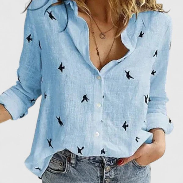 Elegant women's relaxed fit shirt, breathable cotton linen button-down blouse, perfect for all occasions.