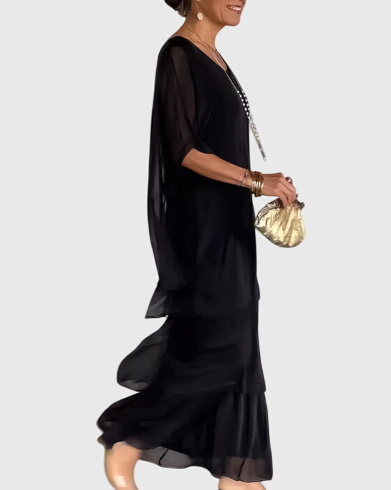 Chic women's button-up formal dress, a relaxed fit for elegant parties.