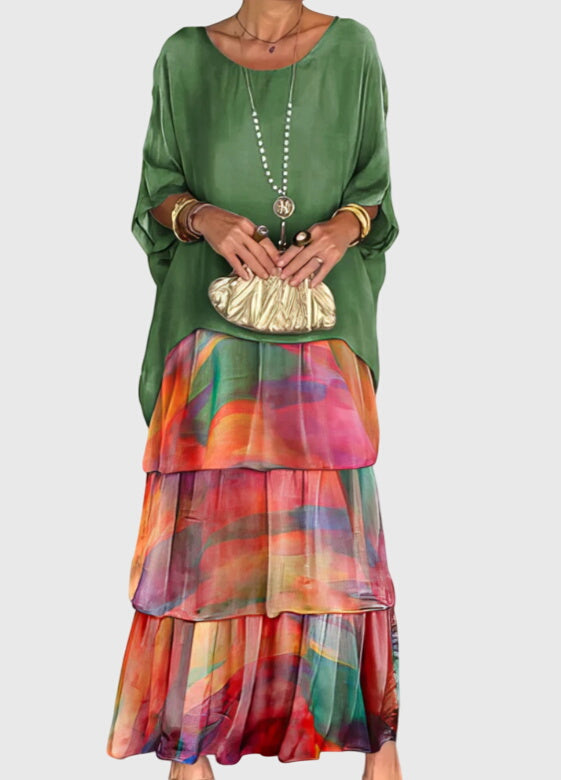 Elegant half-sleeve button-up long dress, perfect for spring/summer weddings.