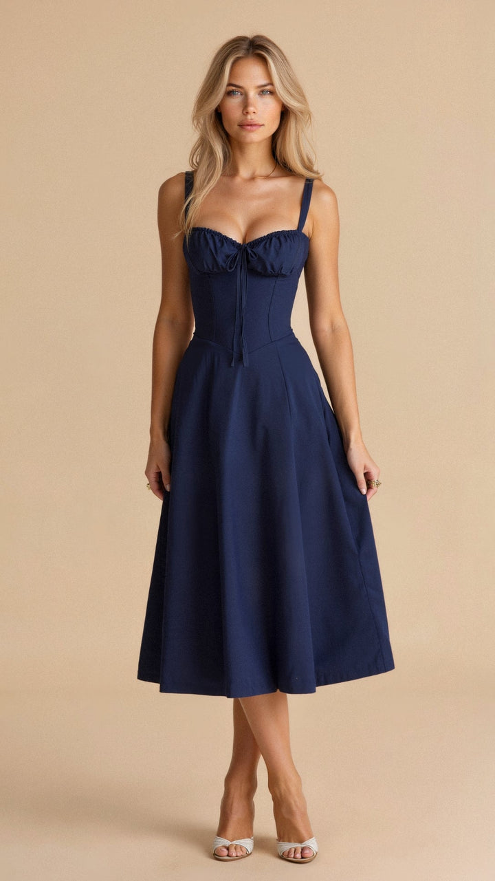 Women's vibrant floral print midi dress, sleeveless, with a corset top and an elegant side slit.