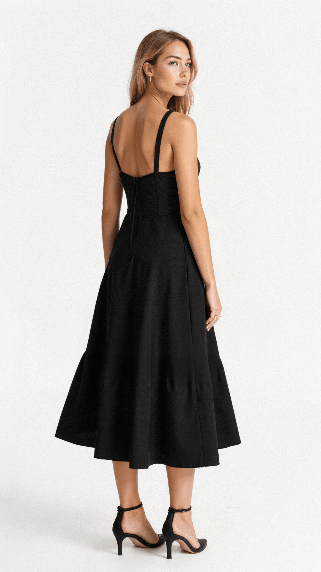 Formal women's floral midi dress with a structured corset and a graceful side slit.