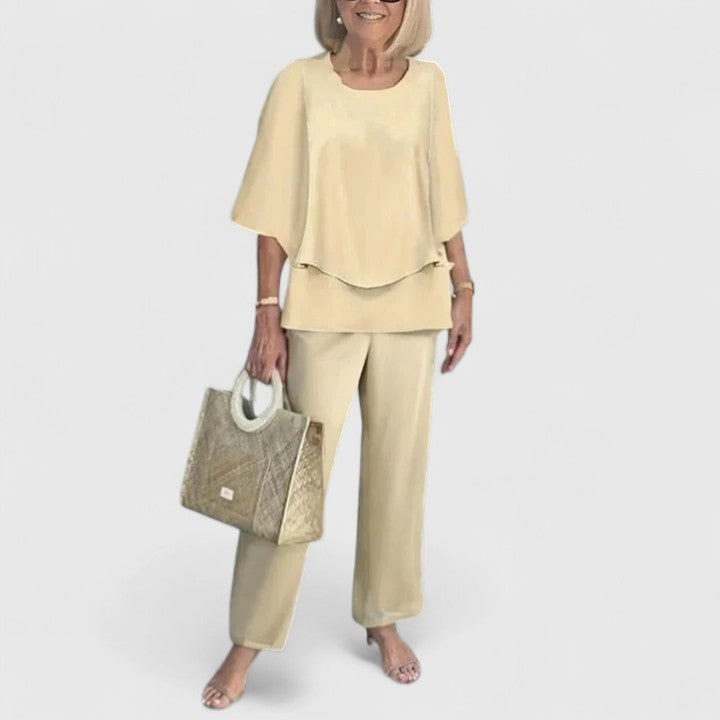 Women's elegant floral two-piece set, ideal for garden parties or chic summer smart casual outfits.