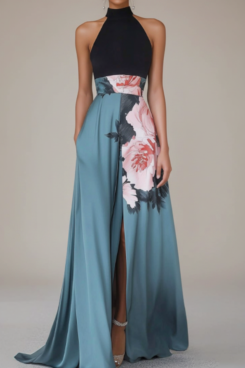 Women's elegant floral sleeveless maxi dress, perfect for summer vacations, beachwear, or casual wear.