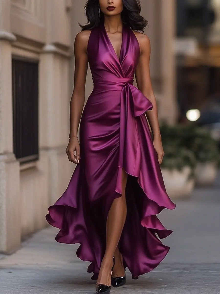 Versatile women's halter neck formal dress, a sleeveless maxi gown suitable for any special occasion.
