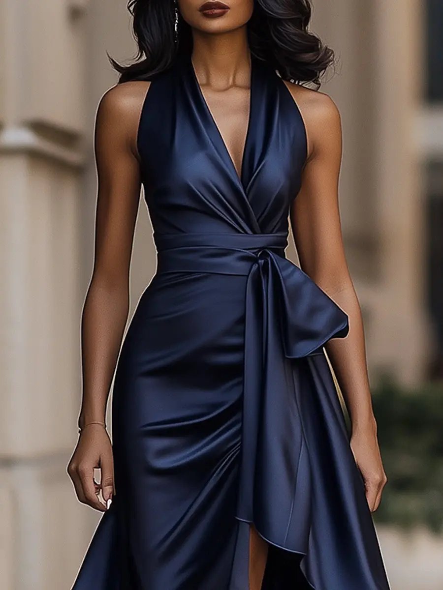 Beautiful women's long halter neck dress, perfect as an elegant evening gown for special events.