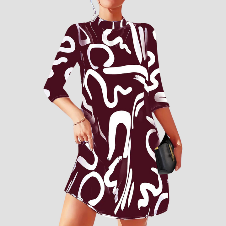 Sophisticated women's long sleeve round neck mini dress, great for fall, winter, and versatile styling.