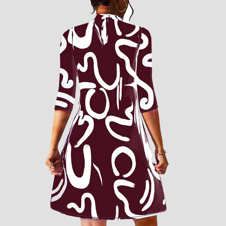 Elegant women's solid color long sleeve mini dress, featuring a flattering round neck for modern fashion.