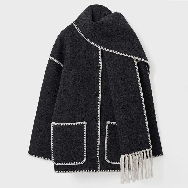 Elegant long women's wool coat, a timeless classic style for autumn outerwear.