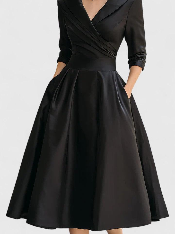 Casual chic women's midi dress with pockets, offering elegant style for day-to-night versatility.
