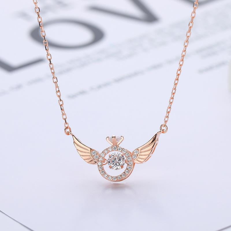Women's rose gold and white gold angel wing necklace, titanium steel, elegant jewelry accessory.
