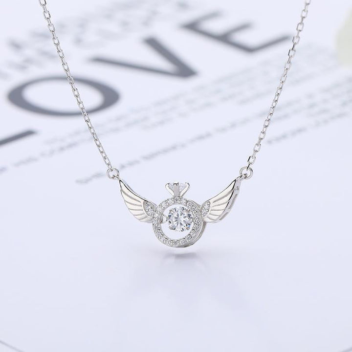 Graceful white gold angel wing necklace, titanium steel jewelry, perfect for women's elegant style.