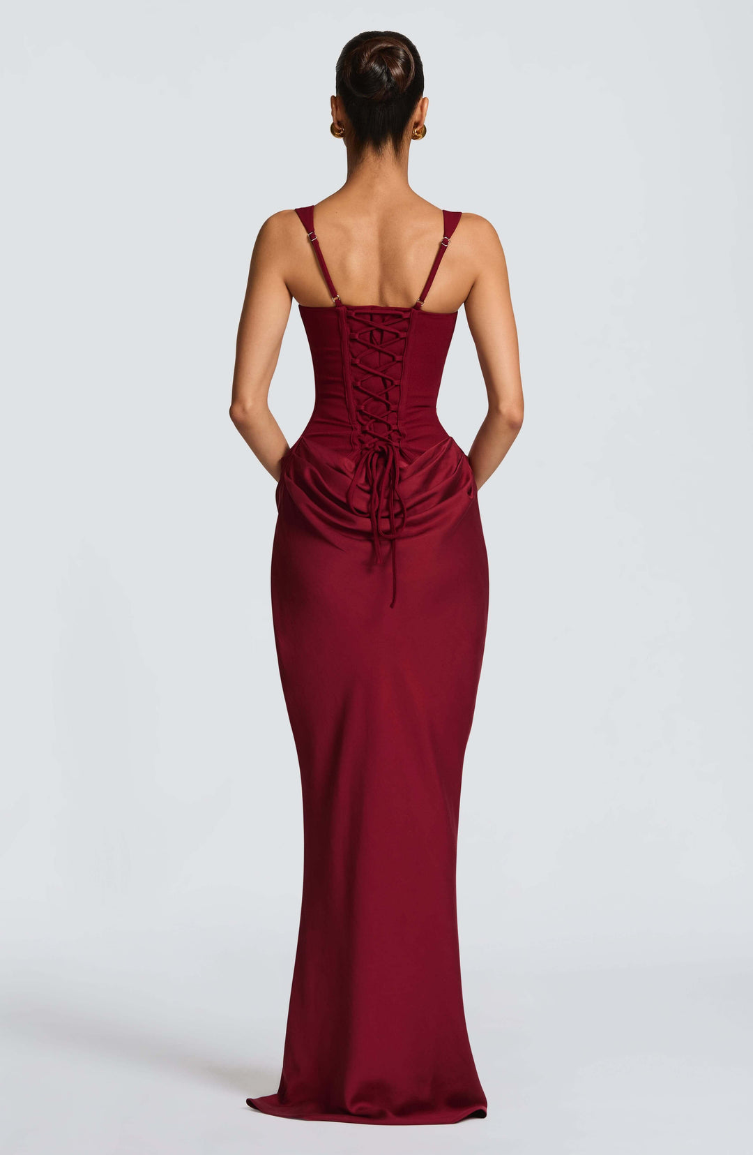 Women's formal evening gown, a sleek ruched bodycon maxi dress perfect for special events.