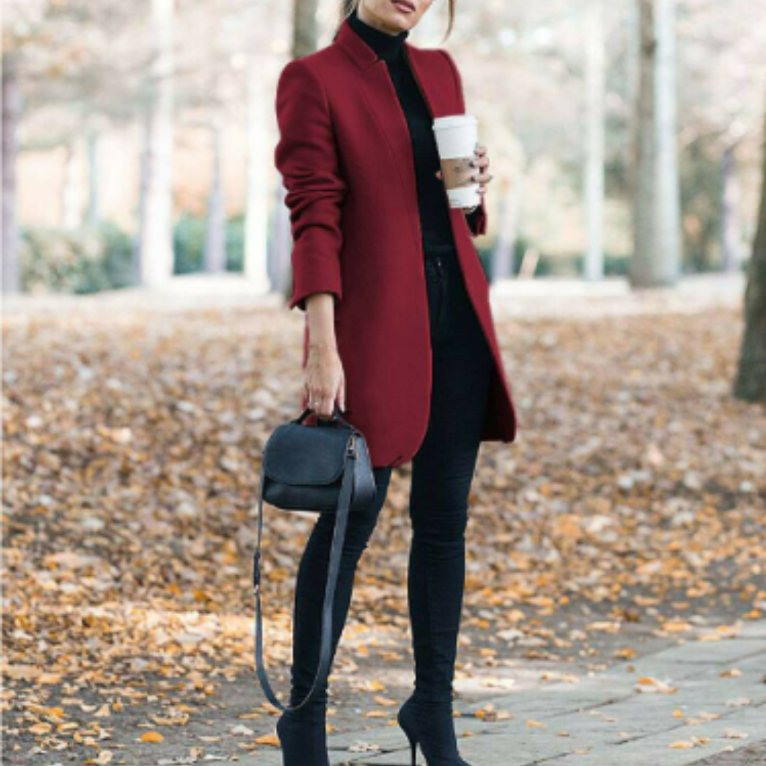 Elegant women's stand collar winter jacket, long sleeves, for ultimate warmth.