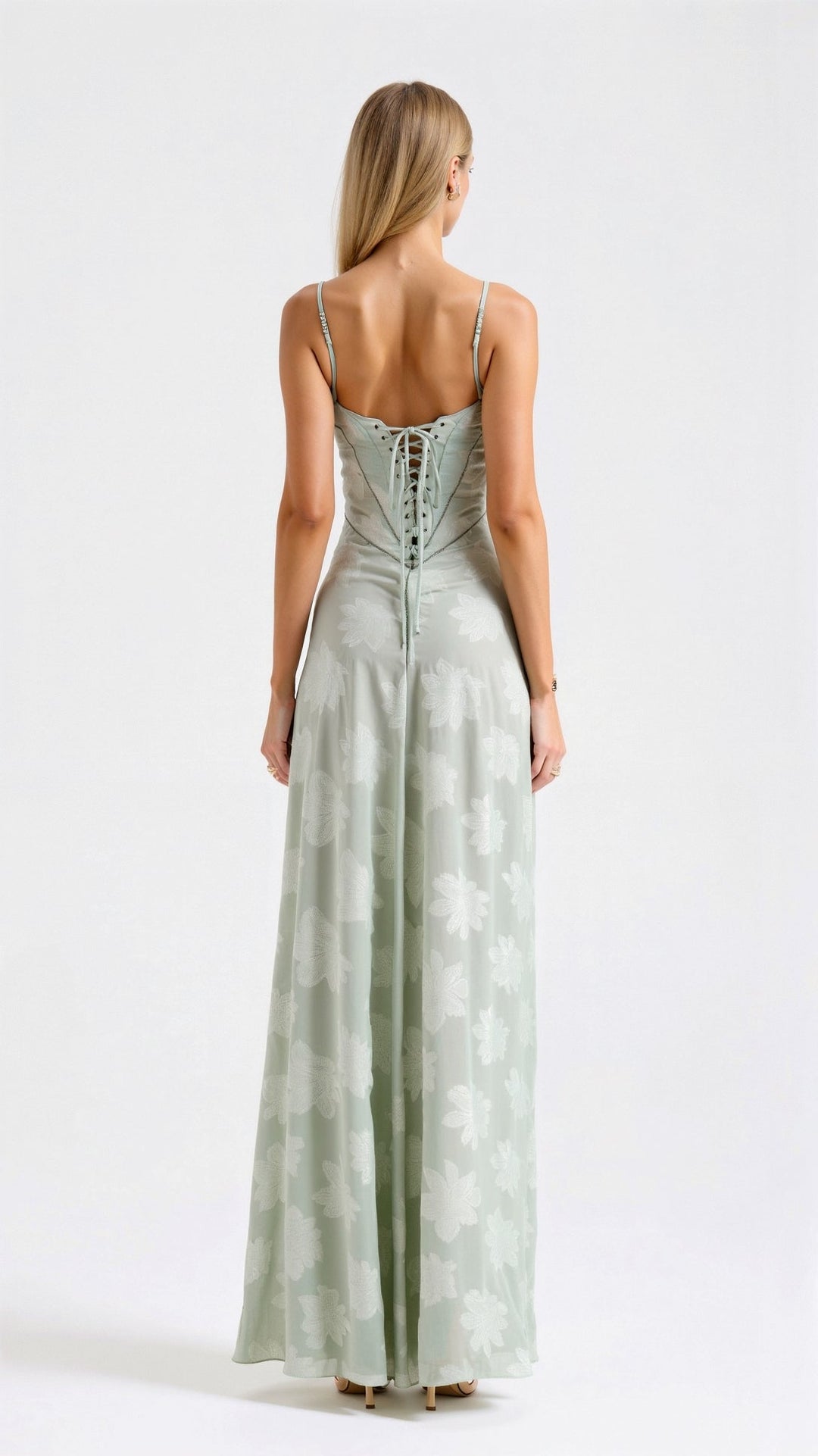 Elegant women's evening gown, a formal strap maxi dress for glamorous special events.