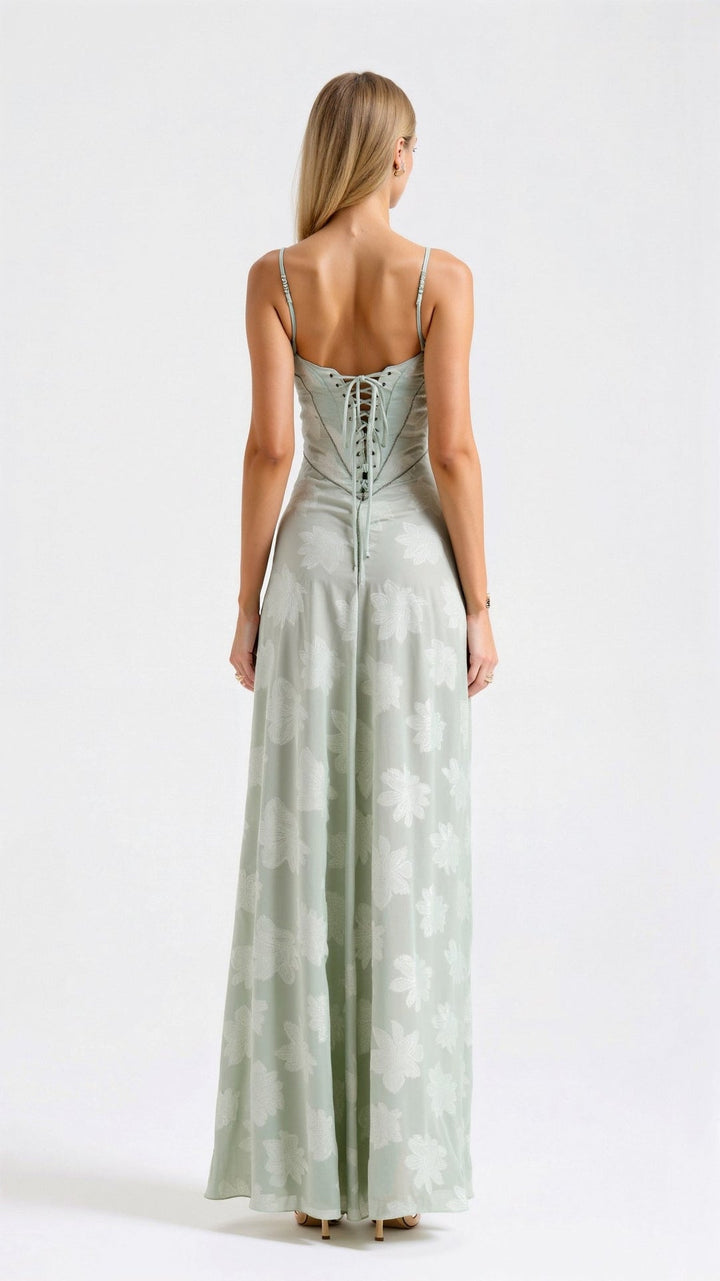 Elegant women's evening gown, a formal strap maxi dress for glamorous special events.