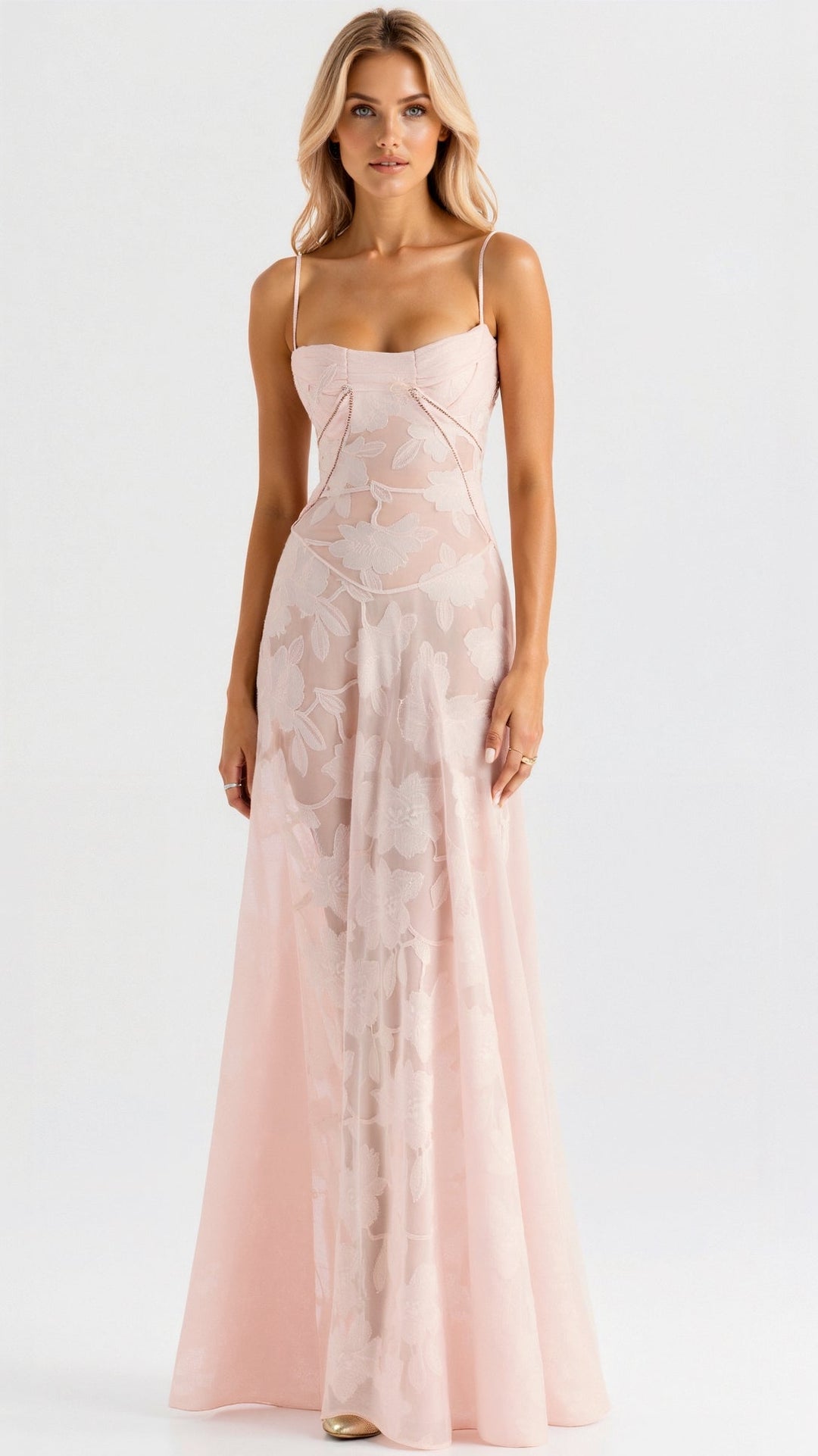 Sophisticated women's party dress, an elegant strap maxi gown for formal evenings.