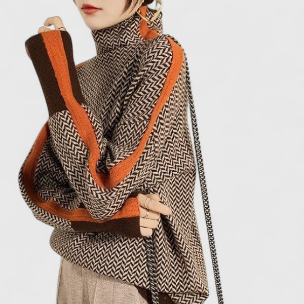 Chic women's striped knit sweater, a versatile and comfortable top for elegant ladies' autumn style.