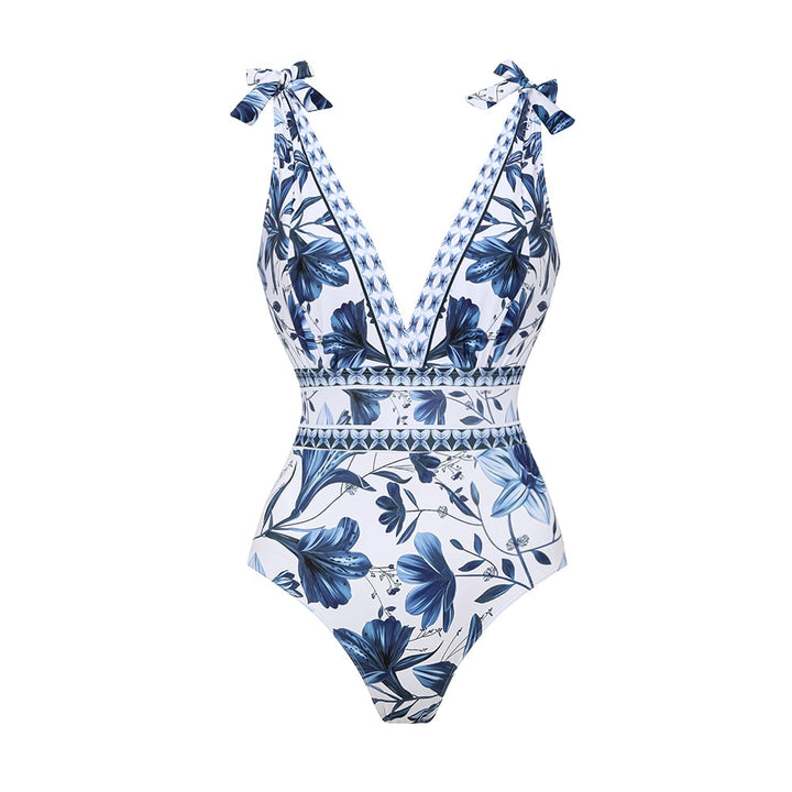 Chic women's swimsuit set with skirt, perfect for poolside style & modest beach fashion.