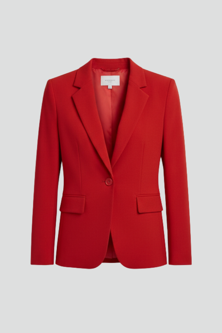 Women's elegant tailored blazer with notched lapel & single button. Perfect for office or business.