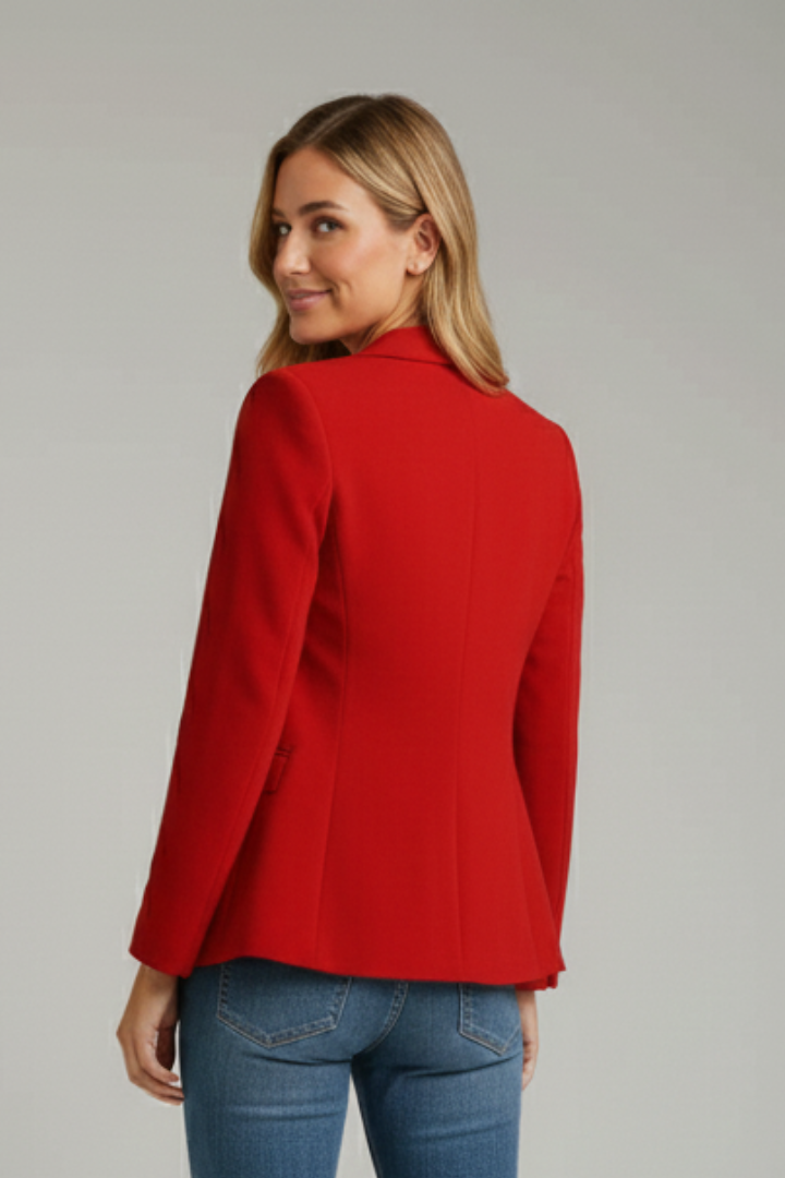 Stylish women's blazer featuring a notched lapel and chic single button design. Essential business jacket.