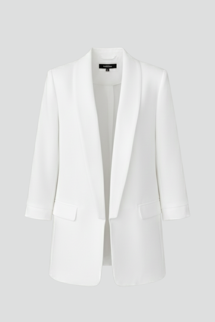 Women's elegant wrap collar fitted blazer, long sleeve. Perfect for professional office wear & sophisticated style.