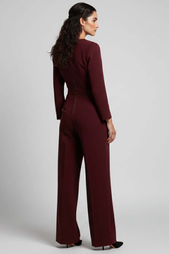 Stylish casual wide leg jumpsuit for women, featuring an elegant wrap front and V-neck.