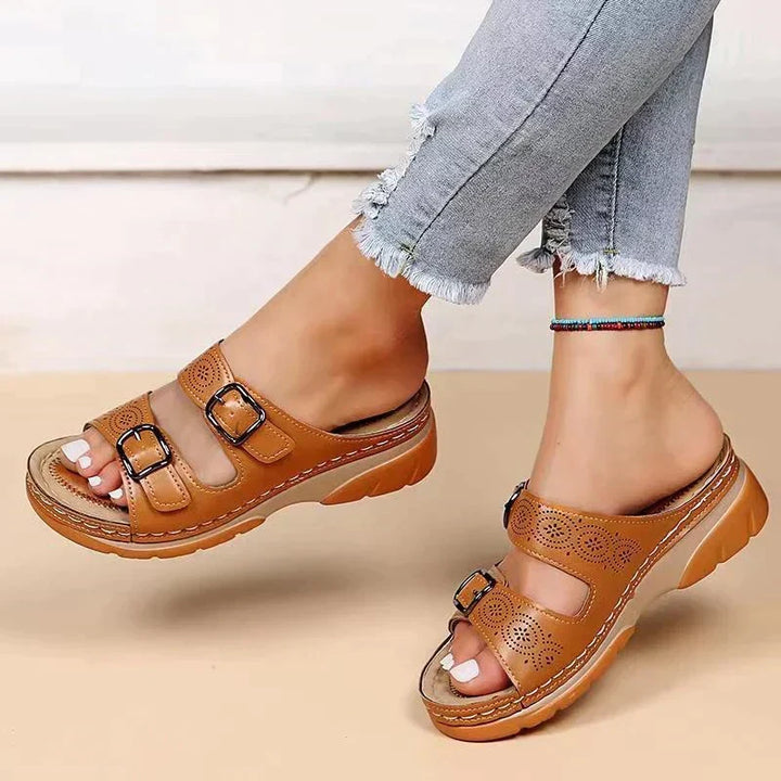 Women's Elena orthopedic comfort wedge sandals with foot support for stylish everyday summer wear.