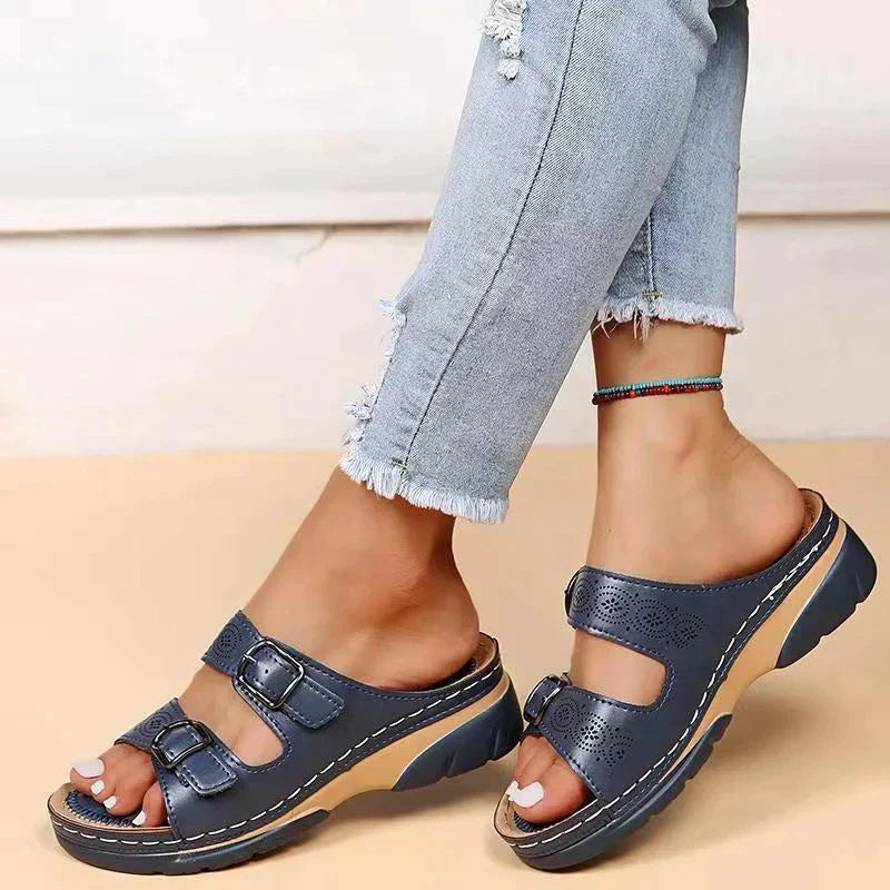 Stylish women's Elena wedge sandals for casual everyday wear, offering orthopedic comfort & summer footwear elegance.