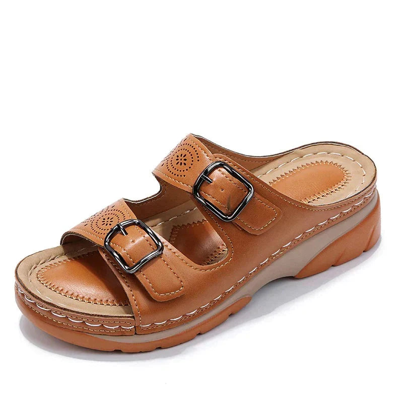 Elena women's orthopedic comfort wedge sandals with adjustable buckle, perfect stylish summer footwear for support.