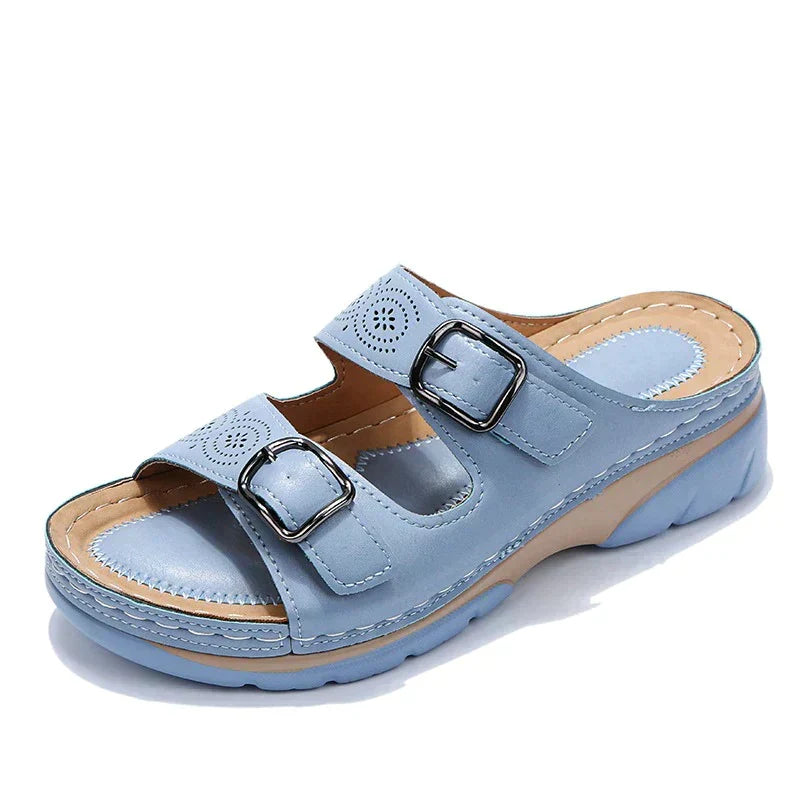 Women's Elena orthopedic wedge sandals for summer. Stylish, comfortable, with foot support & adjustable buckle.