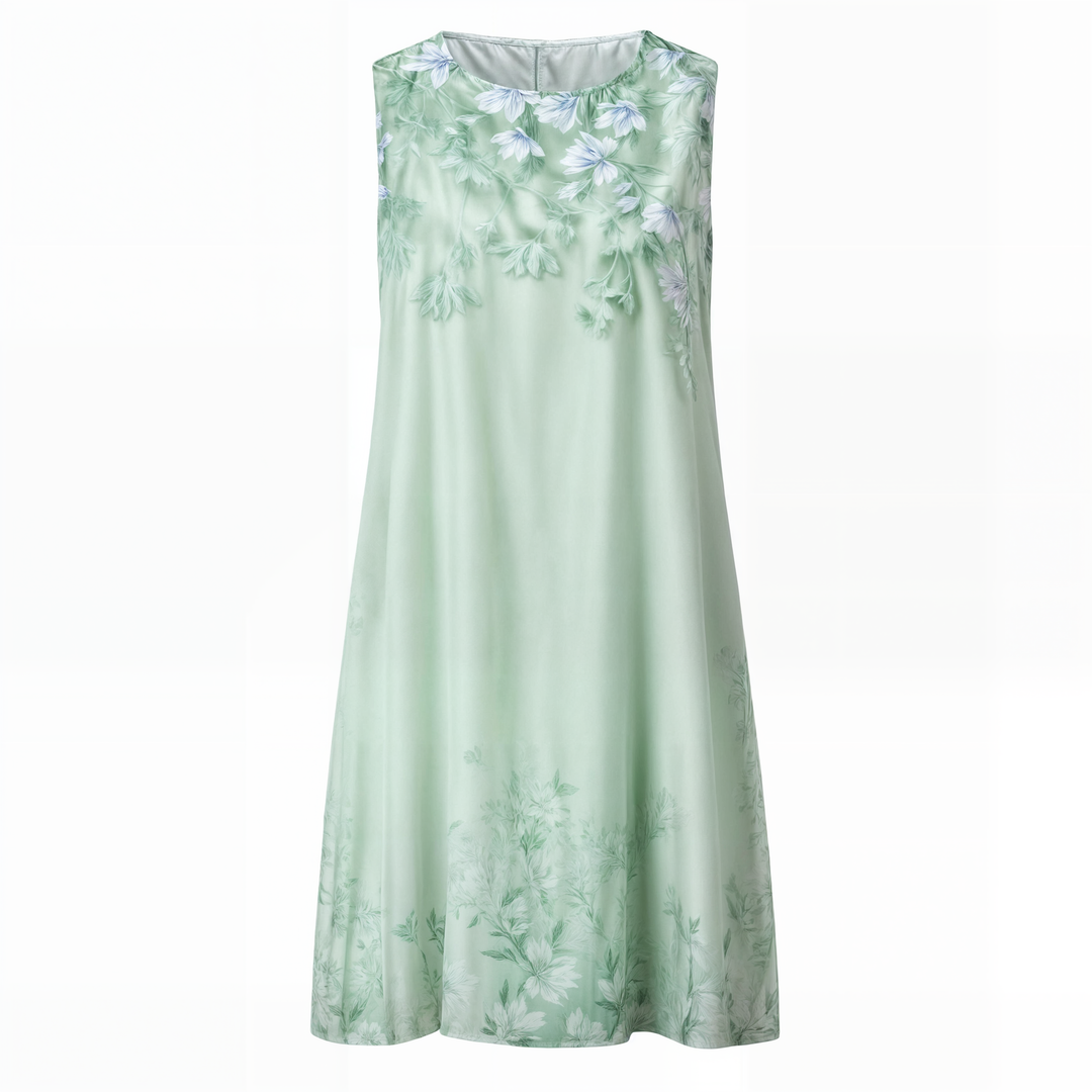 Women's romantic floral A-line pullover dress, knee-length, elegant for casual wear.