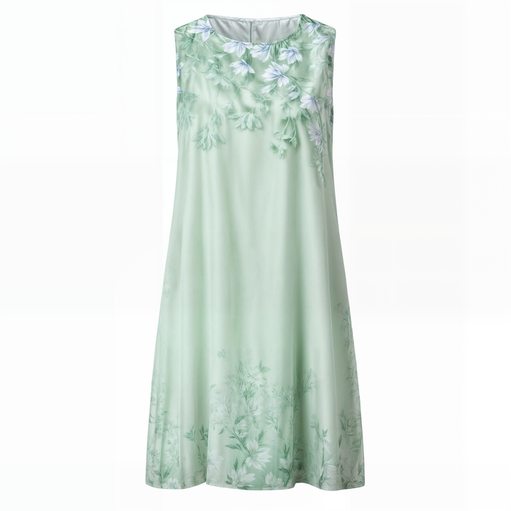 Women's romantic floral A-line pullover dress, knee-length, elegant for casual wear.