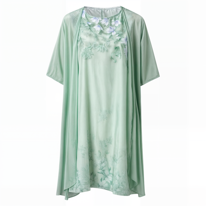 Vibrant floral A-line dress, Eliana style, short sleeve, perfect for summer outings.