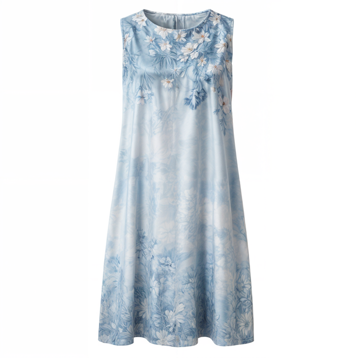 Eliana women's elegant A-line dress with a beautiful floral print, short sleeve.