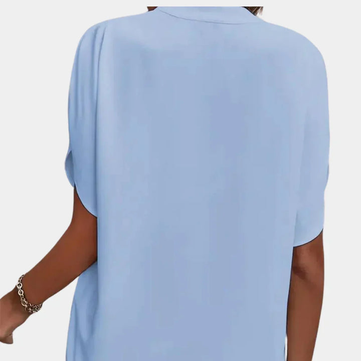 Everyday fashion: Ella women's airy summer blouse, a lightweight, relaxed fit, short sleeve, round neck top.