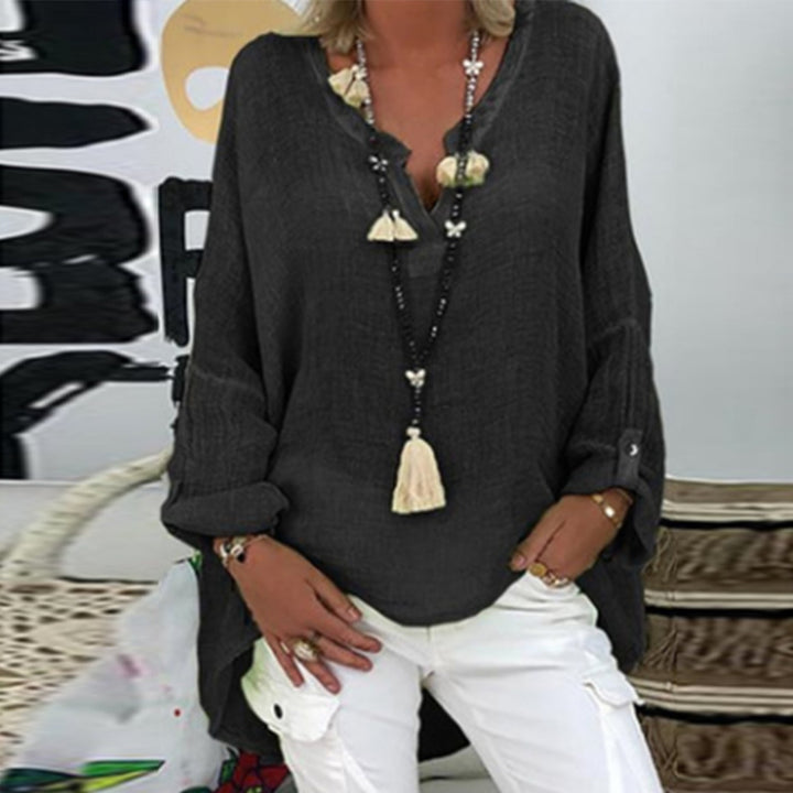 Elodie women's linen blouse, elegant & comfortable long sleeve top for versatile styling.