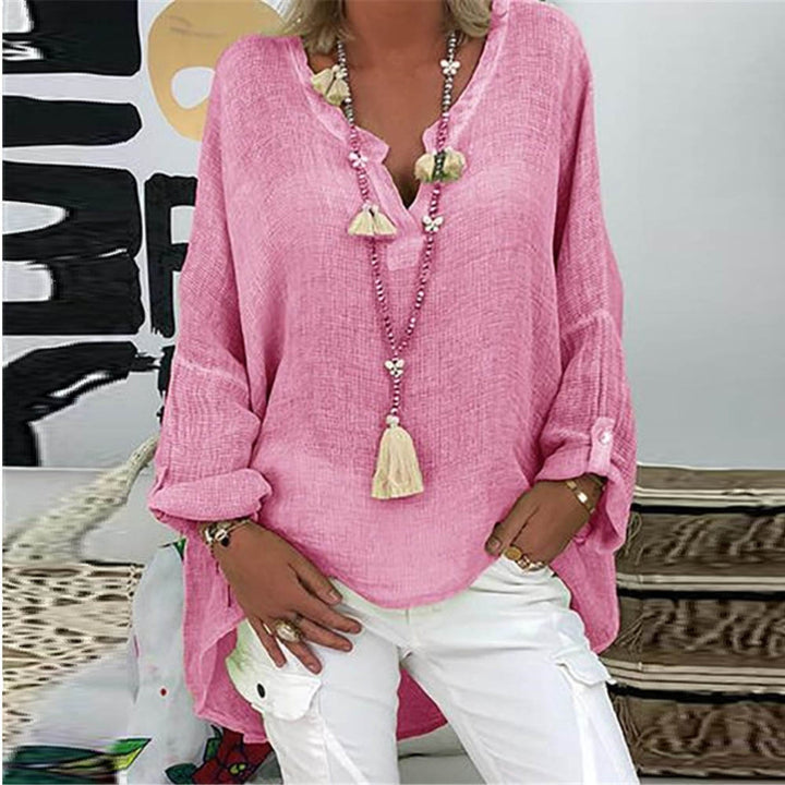 Stylish women's Elodie blouse crafted from breathable linen, long sleeve & comfortable fit.