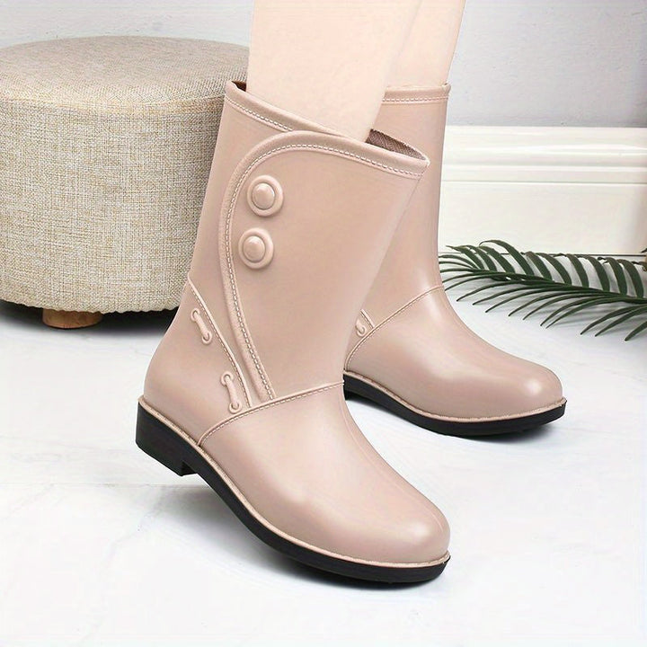 Comfortable ladies' waterproof rain boots by Elora with non-slip sole for secure grip in wet conditions.