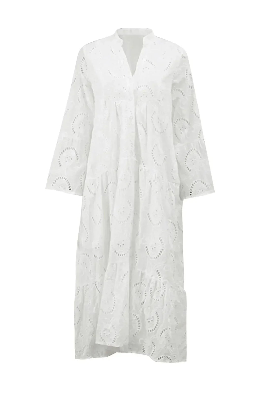 Unique bohemian embroidered flowy maxi dress for women, capturing effortless summer style and charm.