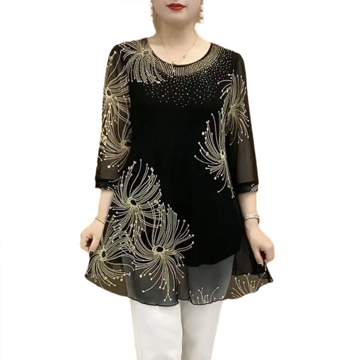 Group of women's embroidered mesh t-shirts in various colors, round neck, summer collection