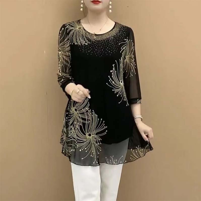 Casual white polyester mesh top for women, round neck, intricate embroidery, summer fashion