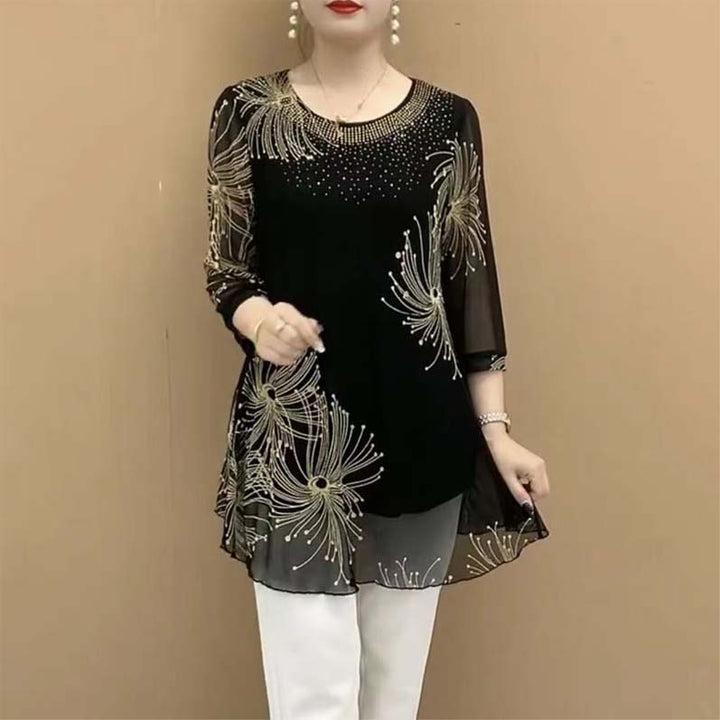 Casual white polyester mesh top for women, round neck, intricate embroidery, summer fashion