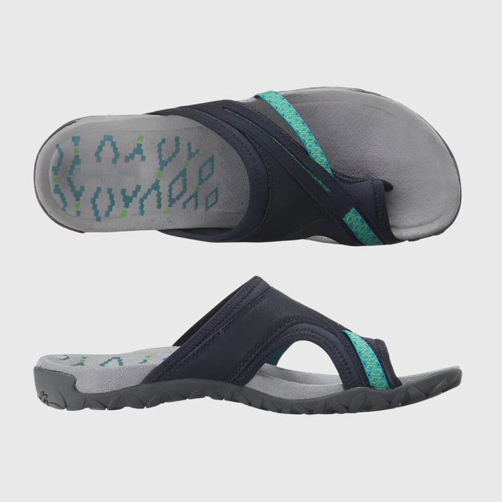 Casual women's sandals featuring adjustable straps, ergonomic comfort, arch support & non-slip sole.
