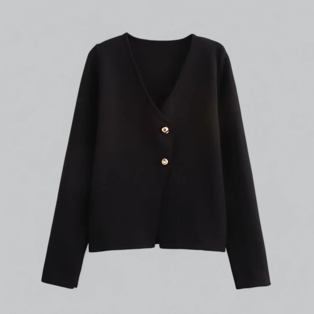 Women's essential button-front cardigan in a light knit, perfect for spring layering.