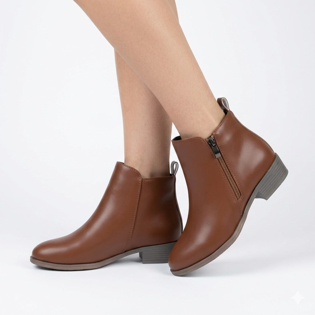 Women's everyday ankle boots with a block heel and convenient side zip.