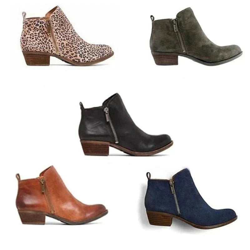 Everyday women's ankle boots with a comfortable block heel, rounded toe & convenient side zip closure.